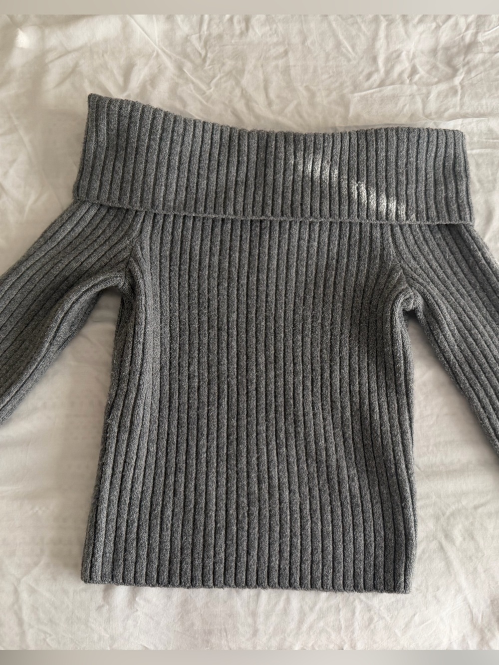 OFFLINE by Aerie ribbed off shoulder top in charcoal grey